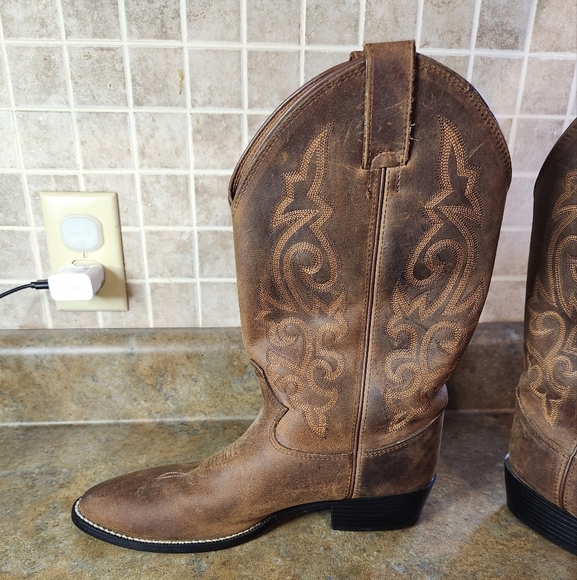 Justin Cowboy Boots Women's Size 6D Mid Calf Pointed Toe Western Brown Leather - Picture 3 of 11